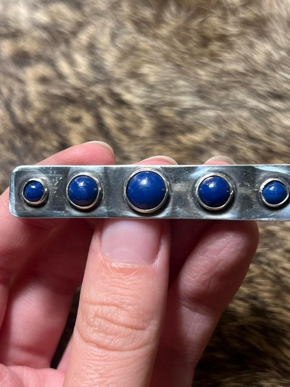 Sterling silver minimalistic lapis lazuli bar pin